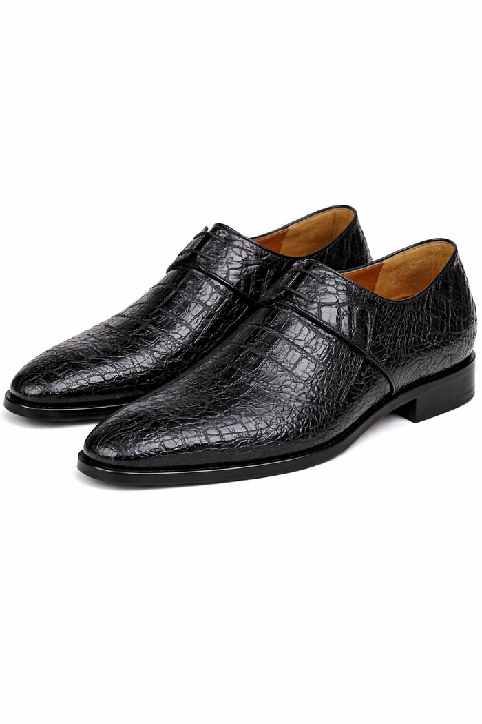 Men’s Navy Genuine Crocodile and Calfskin Leather Slip-On Dress Shoes