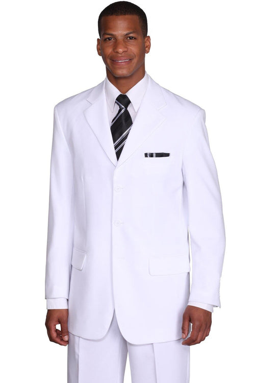Mens 3 Button Classic Fit Poplin Suit in White by Fortino Landiin