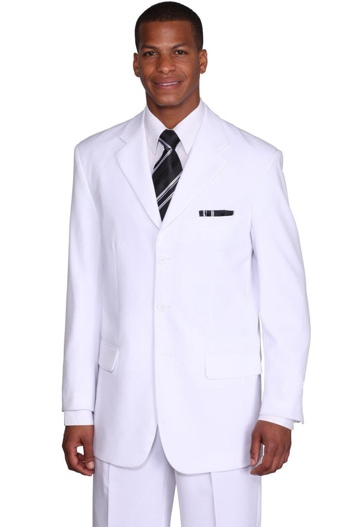 Mens 3 Button Classic Fit Poplin Suit in White by Fortino Landiin