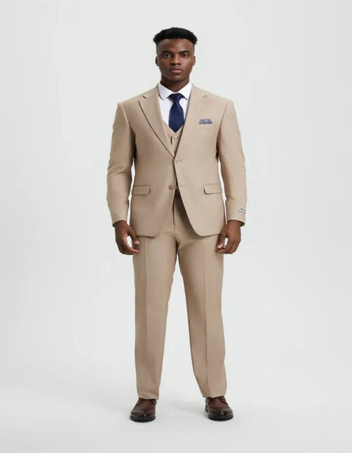 Men's Two Button Vested Stacy Adams Basic Designer Tan Suit