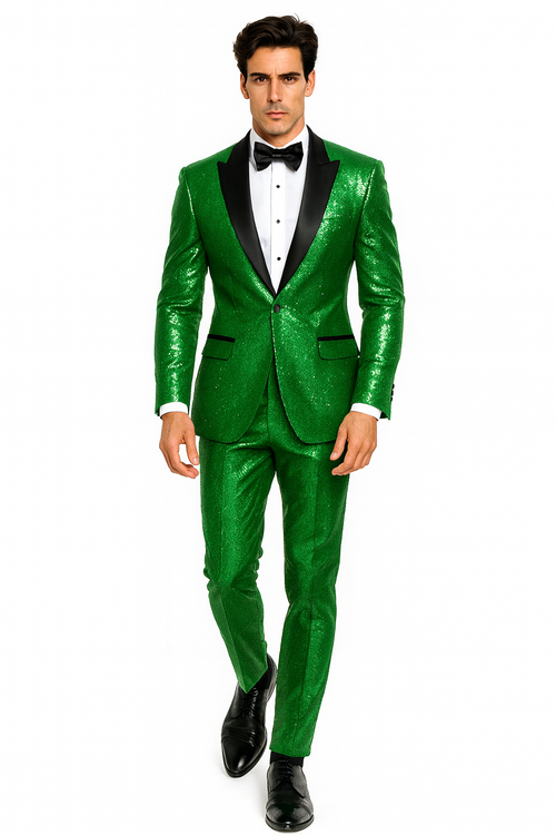 Sequin Suit - Shiny Suit - Emerald Green Suit - Metallic Fabric suit - Stage Tuxedo - Groom Suit Jacket + Pants