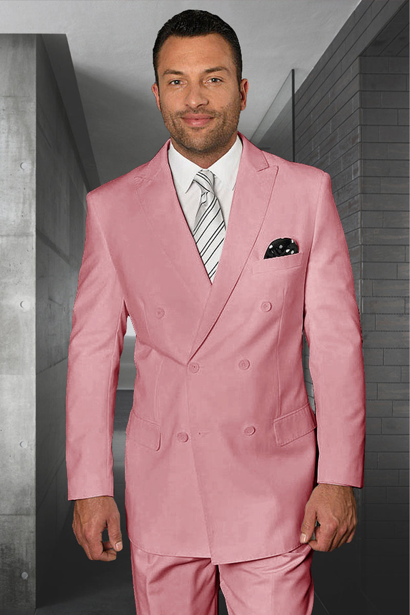 Men's Designer Double Breasted Wool Suit in Blush Pink – SuitUSA