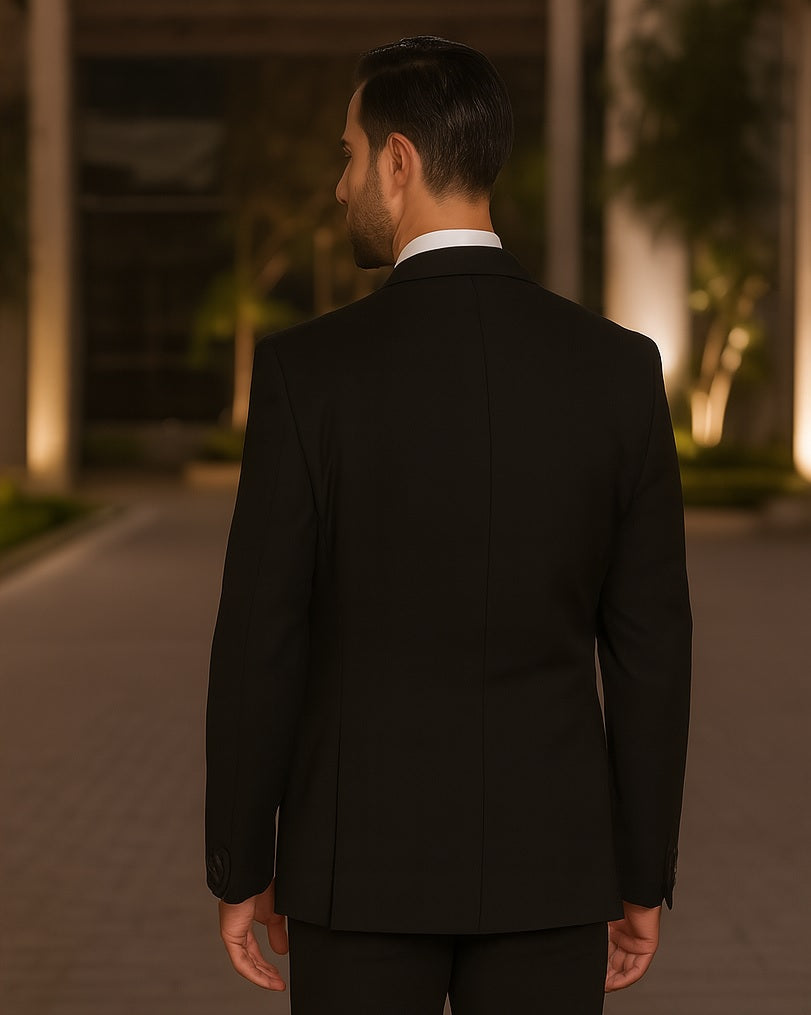 Statement Men's Black with Red Lapel Vested 100% Wool Tuxedo by menstuxedousain