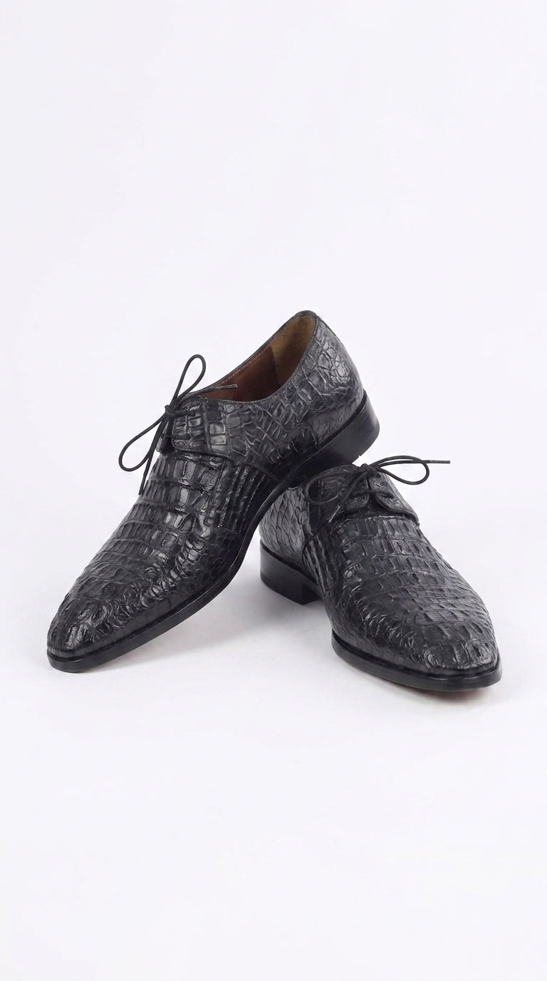 Men’s Navy Exotic Leather Loafers, Alligator Texture Formal Dress Shoes