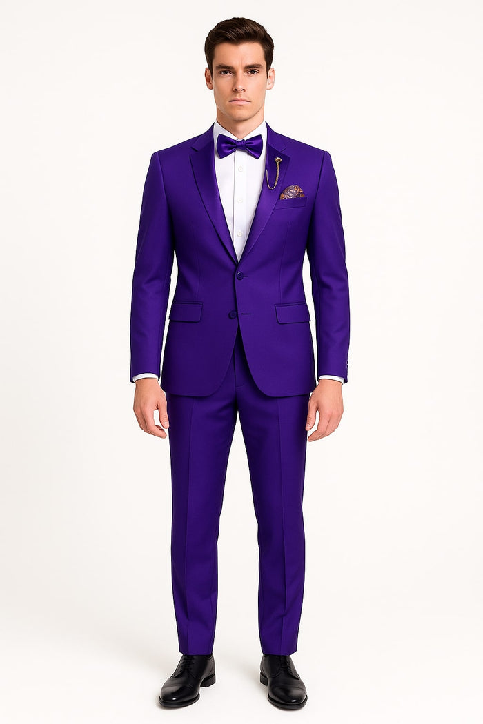 Purple Tuxedo Suit for Men - Stylish Two-Piece Prom and Wedding Suit with Matching Satin Lapel by USA Men's Outlet