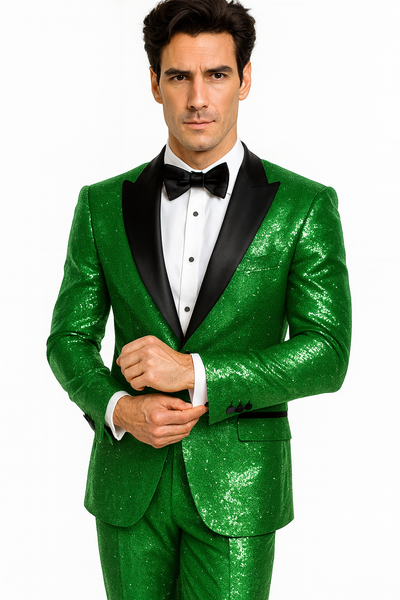 Sequin Suit - Shiny Suit - Emerald Green Suit - Metallic Fabric suit - Stage Tuxedo - Groom Suit Jacket + Pants