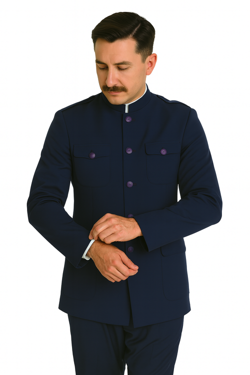"Exquisite Prom and Wedding Attire: Apollo King Navy Safari Banded Suit for Unforgettable Occasions"