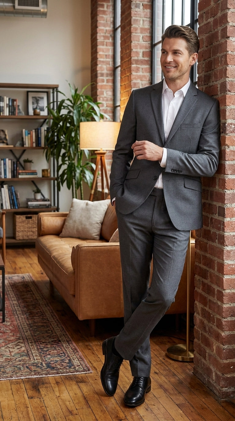 Renoir Men’s Charcoal Grey 2 Button Classic Fit Suit with Optional Vest, Formal Wedding Business Dress Suit