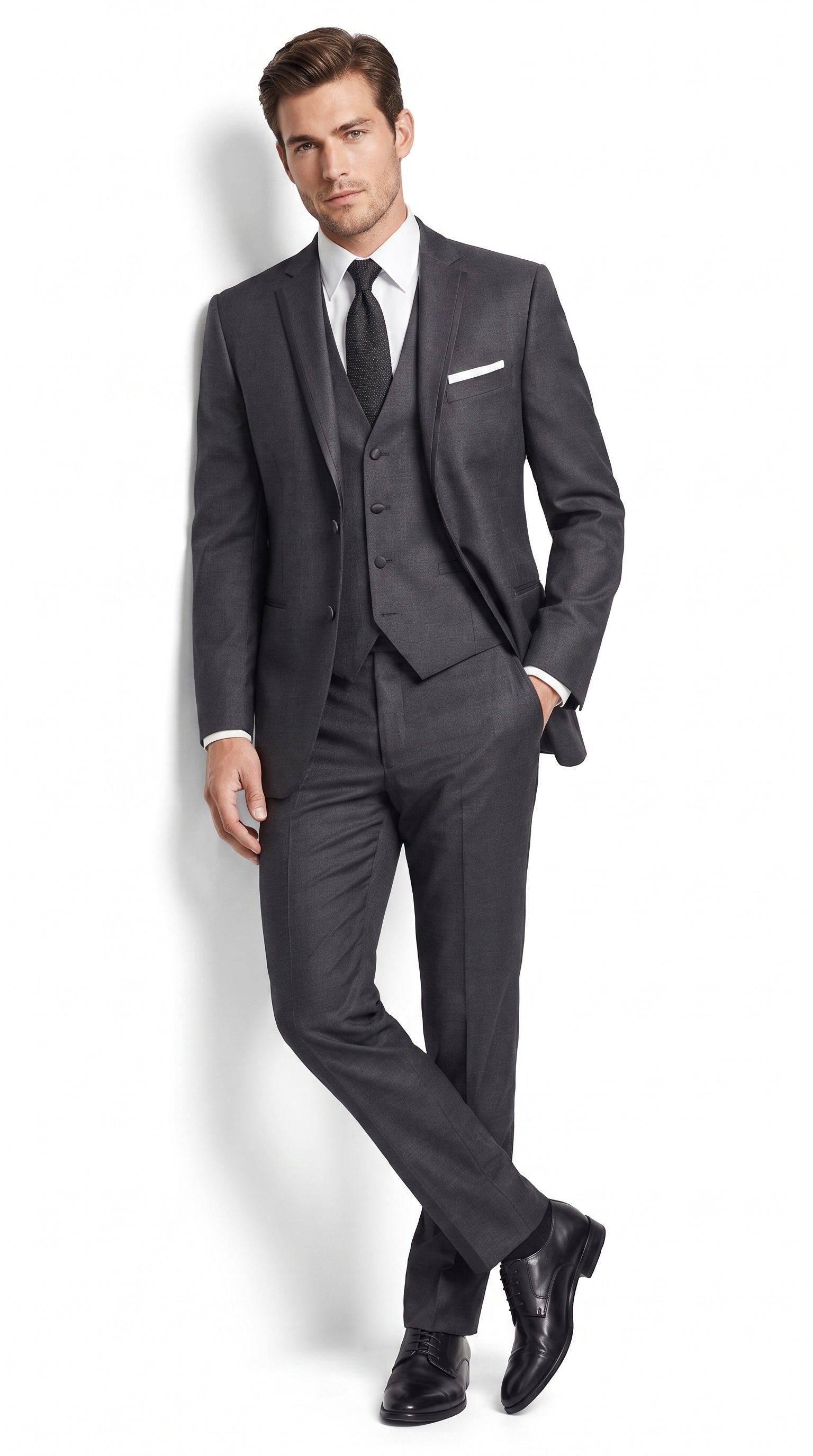 PromTuxedo Men’s Charcoal Grey 3-Piece Tuxedo Suit – Notch Lapel Prom, Wedding and Formal Suit – SuitUSA