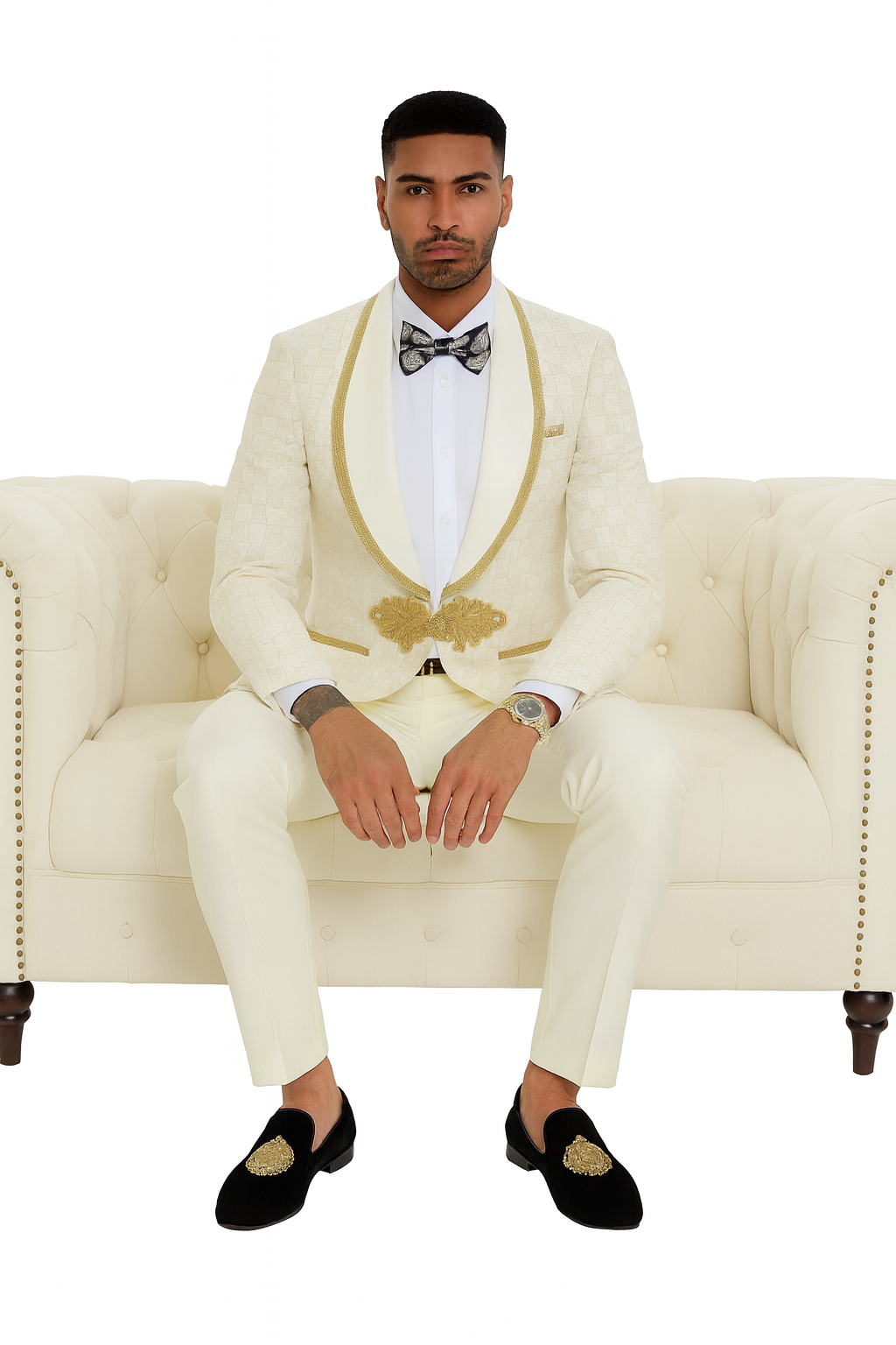 2026 Ivory and Gold 2pc Men's Suit by Tazzio