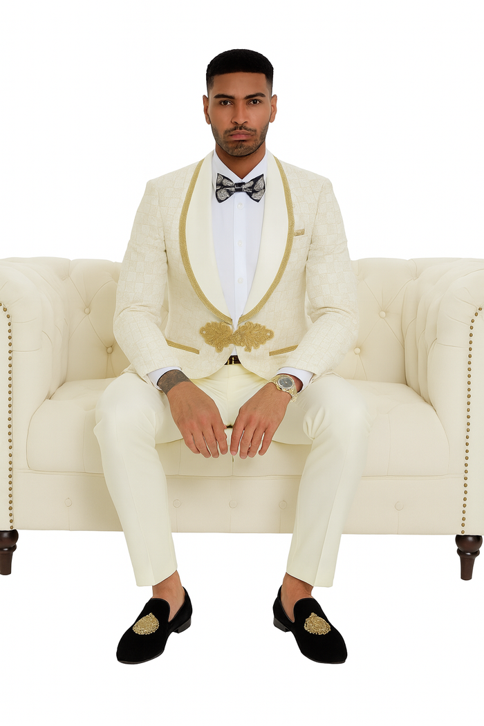 2026 Ivory and Gold 2pc Men's Suit by Tazzio