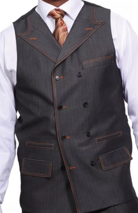 Mens Double Breasted Red and White Pinstripe Peak Lapel Six Button Suit by USA Men's Outlet