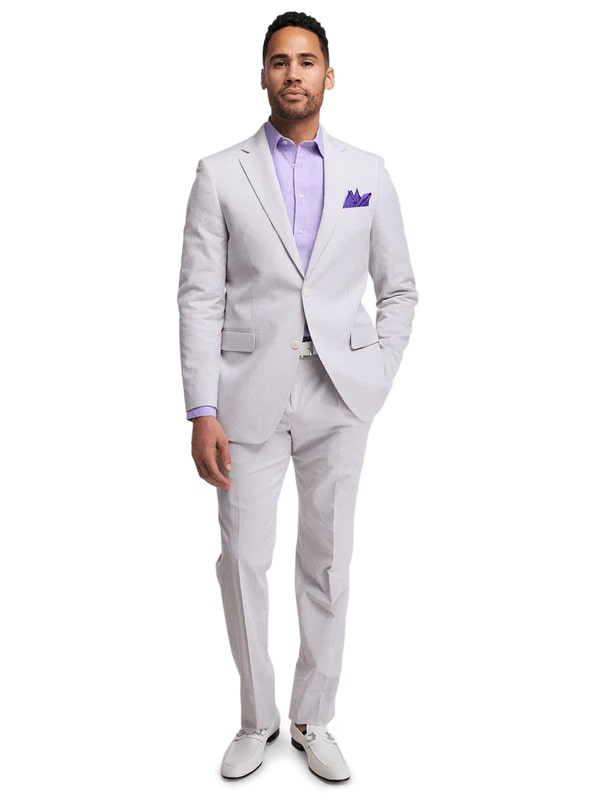 Mens Lavender Seersucker Suit Blazer + Pants Cotton Fabric - Summer Fabric in Purple color by USA Men's Outlet