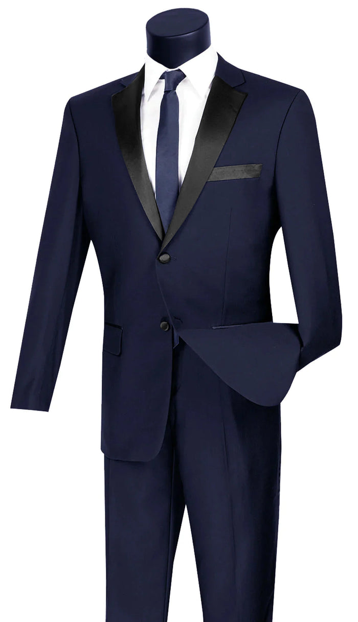 (44L, 54L) Regular Fit Satin Lapel 2 Piece Tuxedo in Black by Vinci