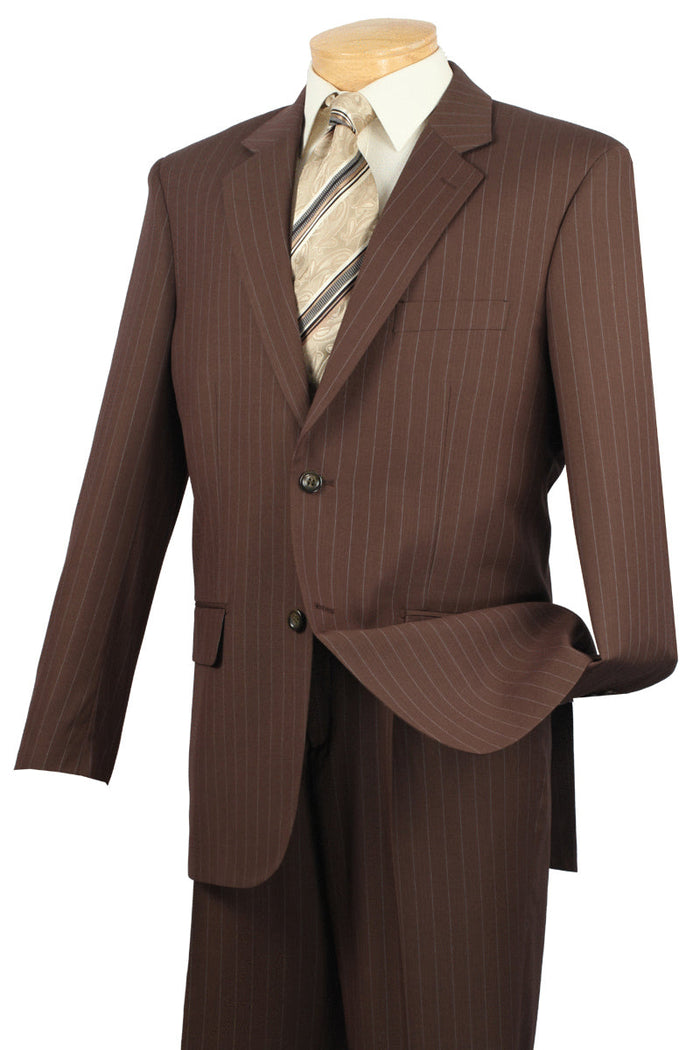Mens Modern Fit 2 Button No Pleated Flat Front Pants Pinstripe Suit in Navy by Vinci
