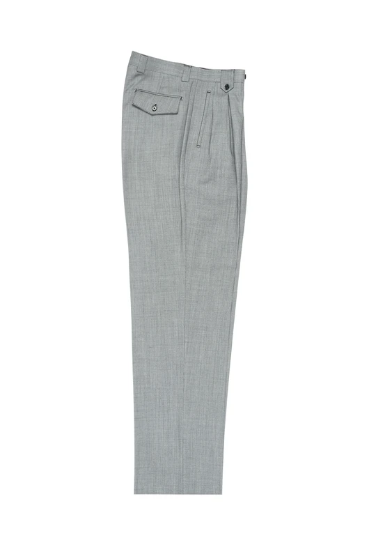 Tiglio Luxe Light Gray Birdseye Wide Leg, Pure Wool Dress Pants 2576 TIG1018