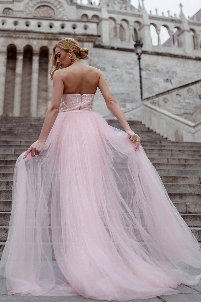 Tina Holly TK118 Prom Strapless High Slit Evening Tulle Lace Dress