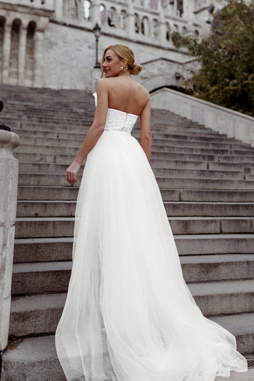 Tina Holly TK118 Prom Strapless High Slit Evening Tulle Lace Dress