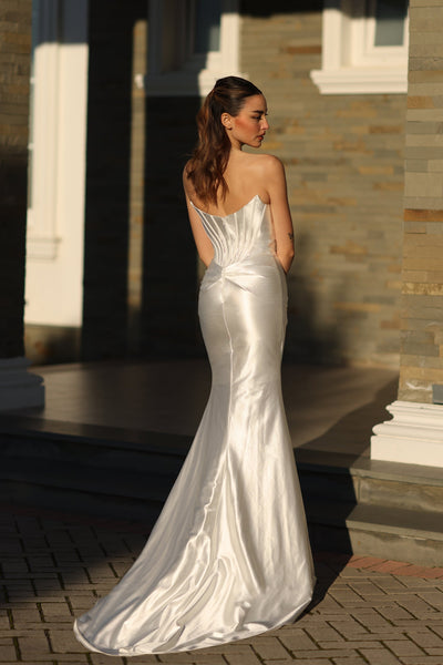 Tina Holly TK151W Wedding Mermaid Strapless High Slit Train Satin Dress