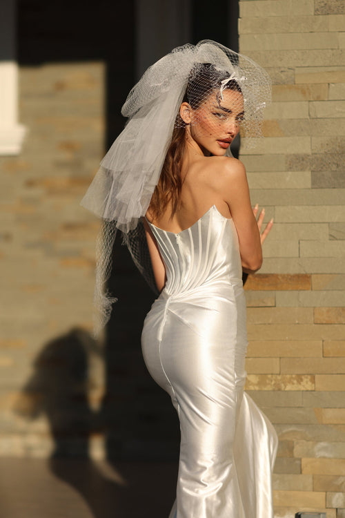 Tina Holly TK151W Wedding Mermaid Strapless High Slit Train Satin Dress