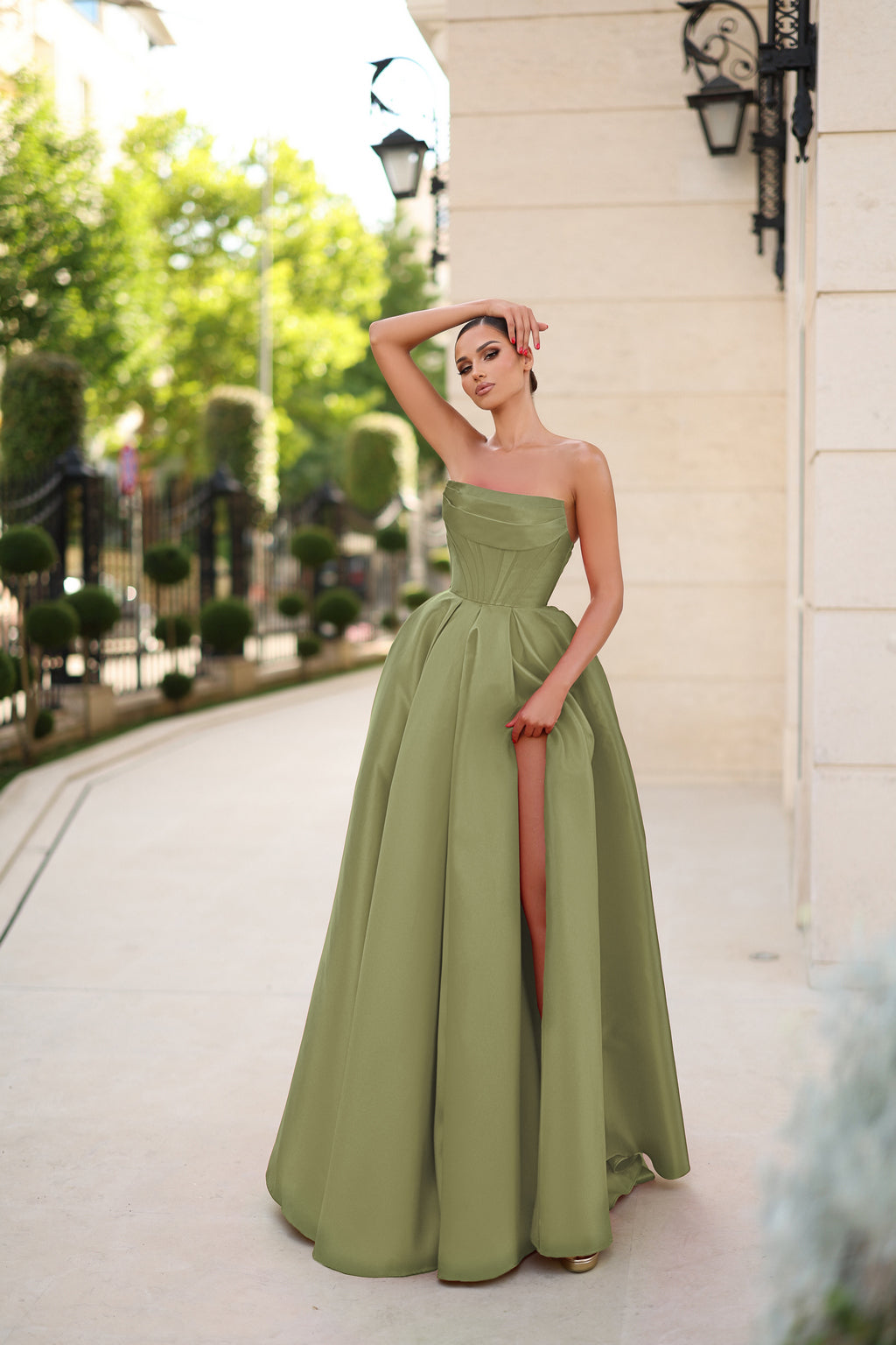 Tina Holly TK241F Prom Ball Strapless High Slit Evening Mikado Dress