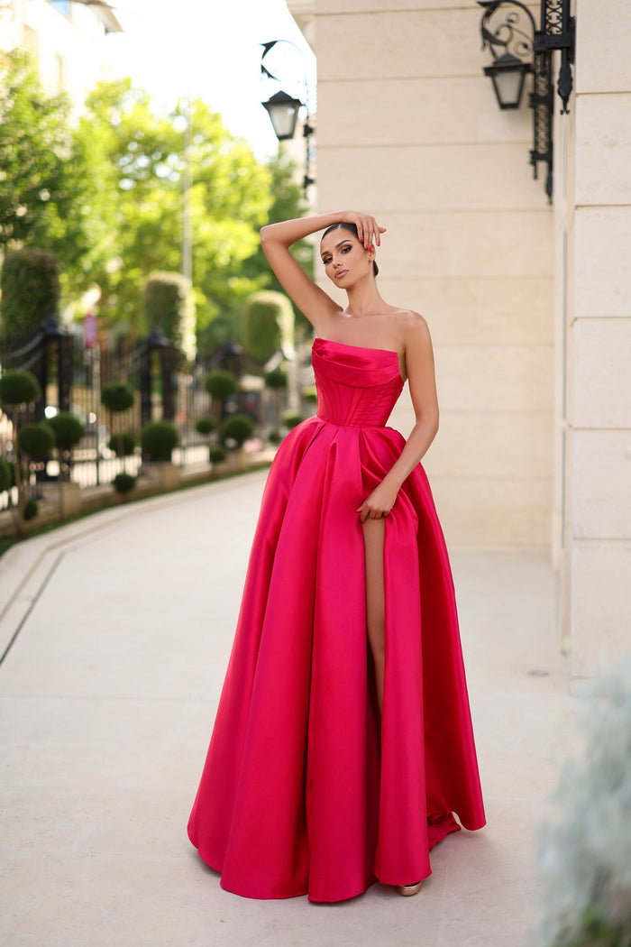Tina Holly TK241F Prom Ball Strapless High Slit Evening Mikado Dress