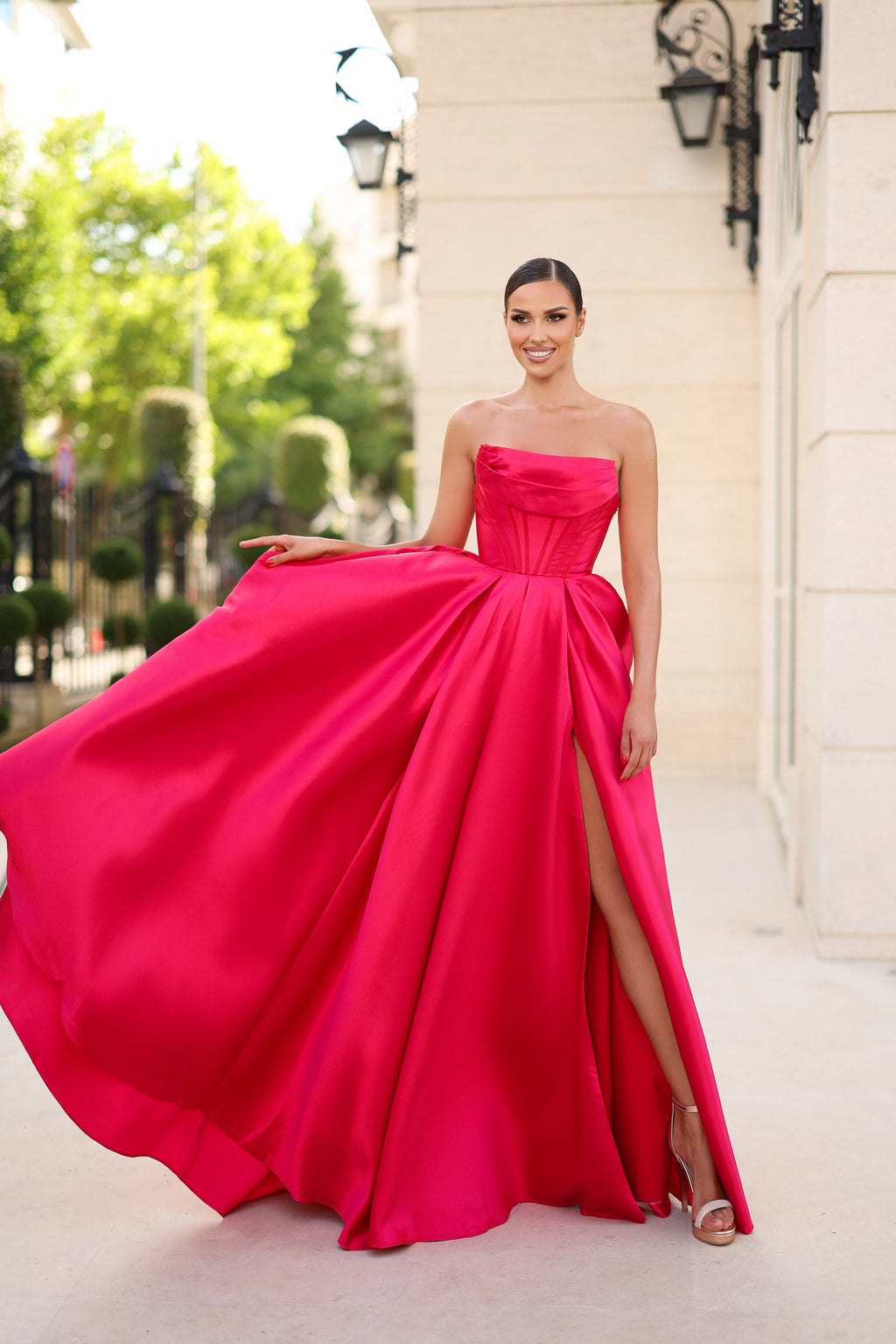Tina Holly TK241F Prom Ball Strapless High Slit Evening Mikado Dress