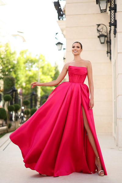 Tina Holly TK241F Prom Ball Strapless High Slit Evening Mikado Dress