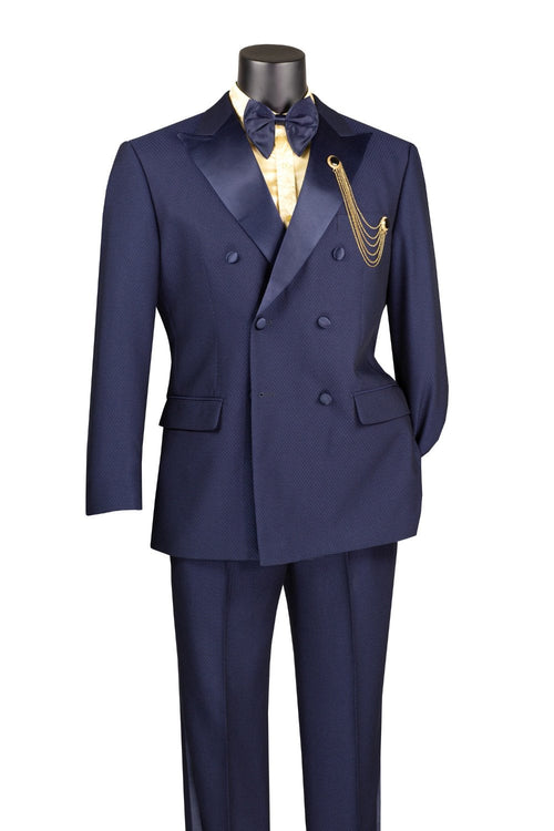 Silver Slim Fit Double Breasted 2 Piece Suit with Flexible Elastic Waistband by Vinci