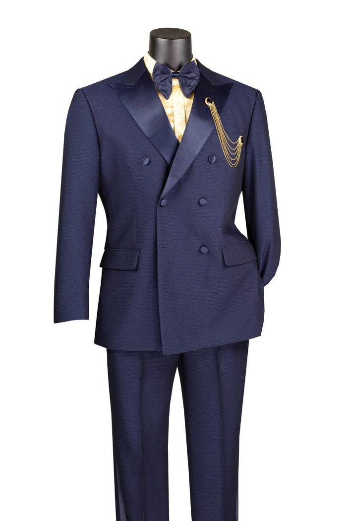 Silver Slim Fit Double Breasted 2 Piece Suit with Flexible Elastic Waistband by Vinci