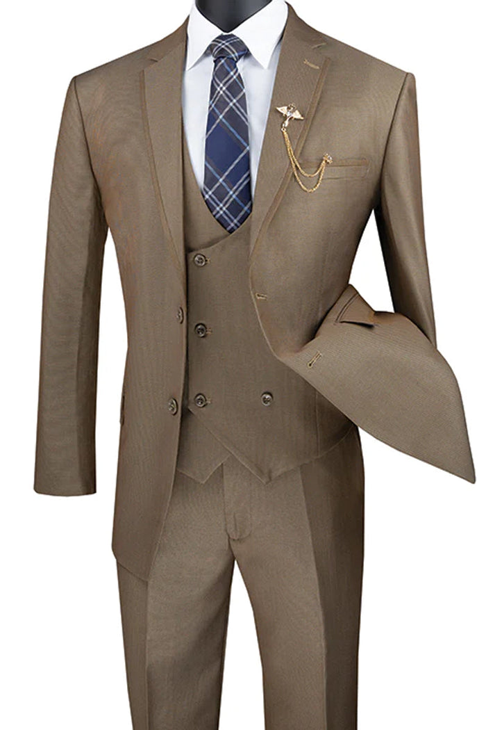 Navy Blue Men's Modern Fit Tuxedo Suit with Double-Breasted Vest by Vinci