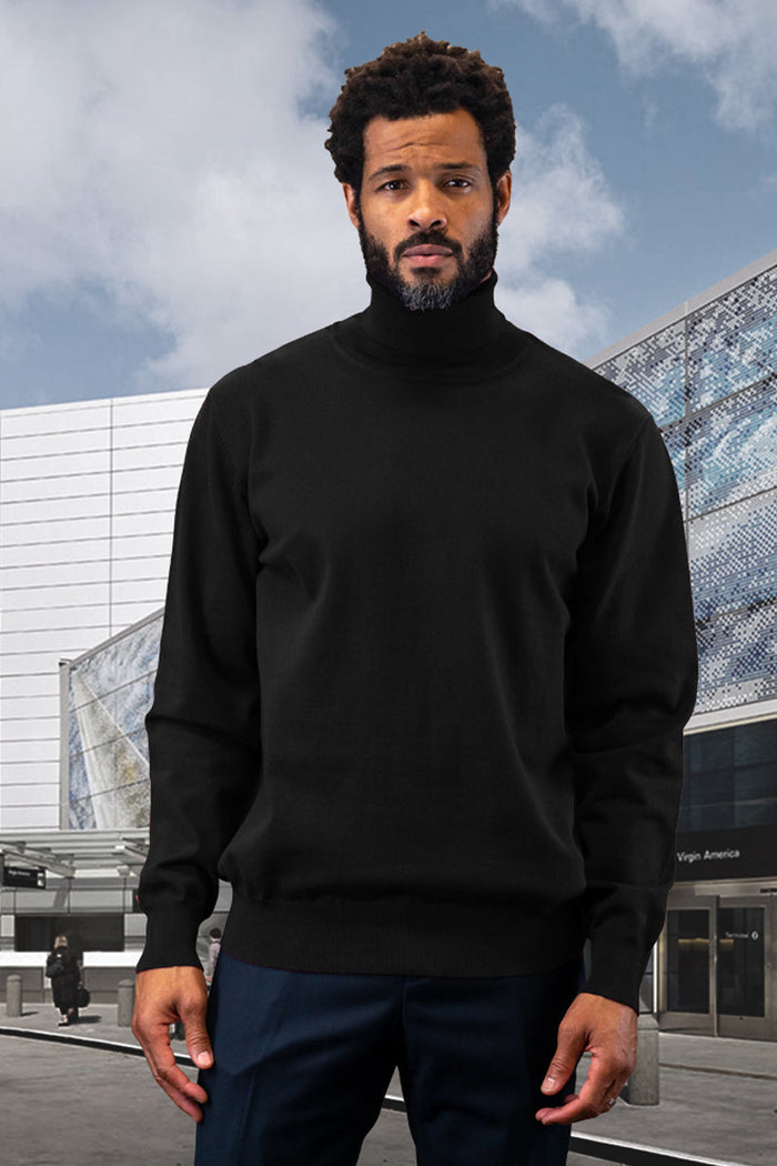 Men's Wool & Cashmere Dress Sweater in Black