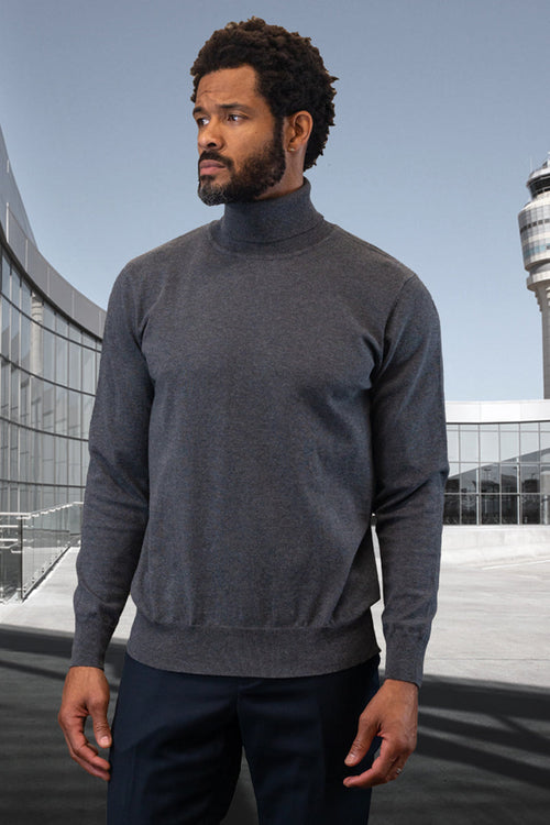 Men's Wool & Cashmere Dress Sweater in Charcoal Grey
