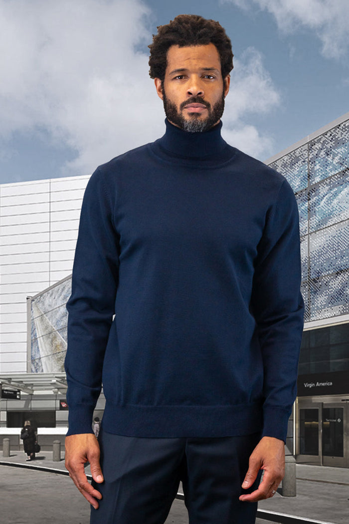 Men's Navy Wool & Cashmere Dress Sweater