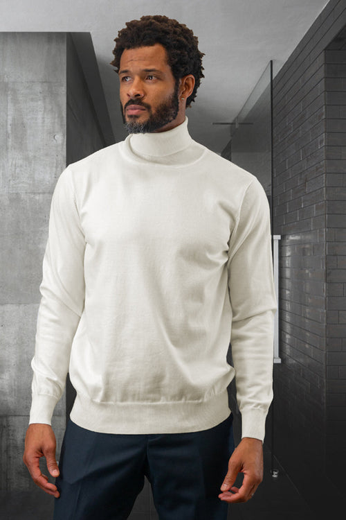 Men's Ivory Wool & Cashmere Dress Sweater by Statement Suits