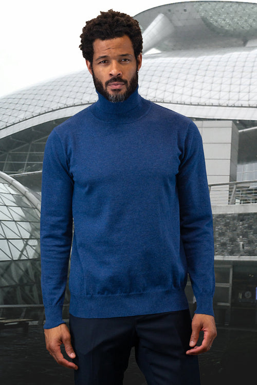 Men's Designer Wool & Cashmere Sweater in Sapphire Blue