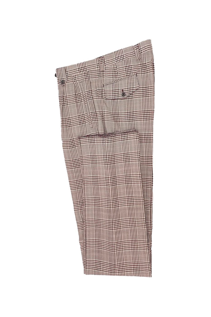 Tiglio Luxe Merlot with White Houndstooth and Windowpane Wide Leg Wool Dress Pants 2576 TLS20059/1