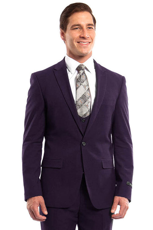 Men's Eggplant Slim Suit with Lowcut Vest