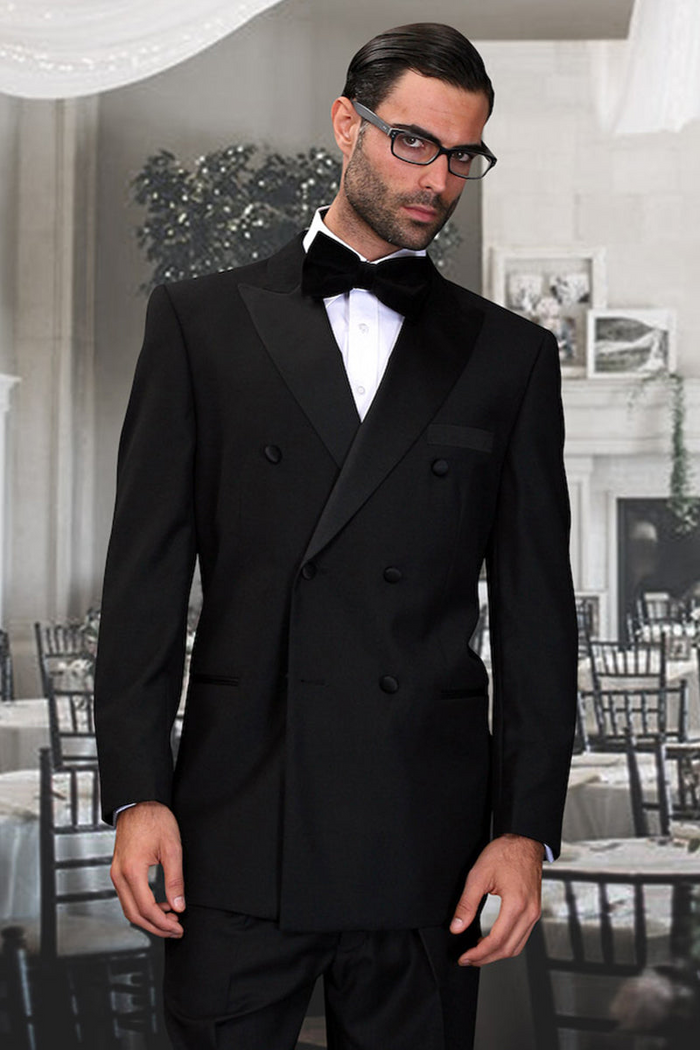 Men's Double Breasted Wool Tuxedo in Black