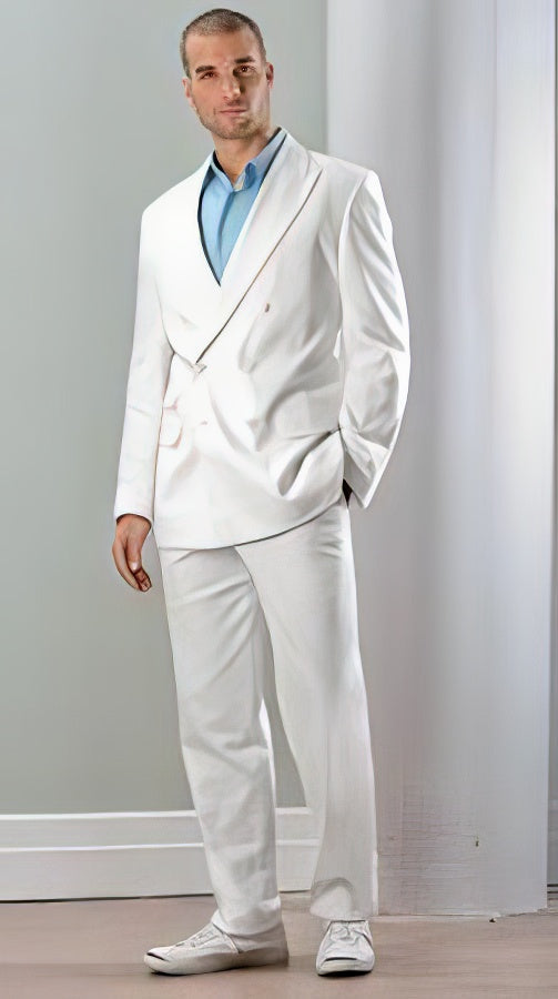 Exclusive Uniqe Stunning Pure Snow All White Suit For Men Double Breasted Men'S Dress Suits For Men by Men'sUSA