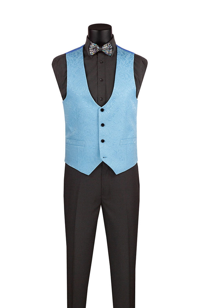 Slim Fit 3 Piece Satin Suit in Ice Blue by Vinci