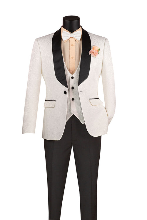 Regular Fit Satin Lapel 2 Piece Tuxedo in White by Vinci