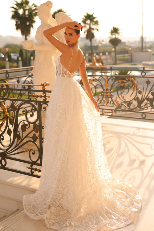 Tina Holly TW133 Wedding A-Line Spaghetti Strap Flowy Evening Lace Dress