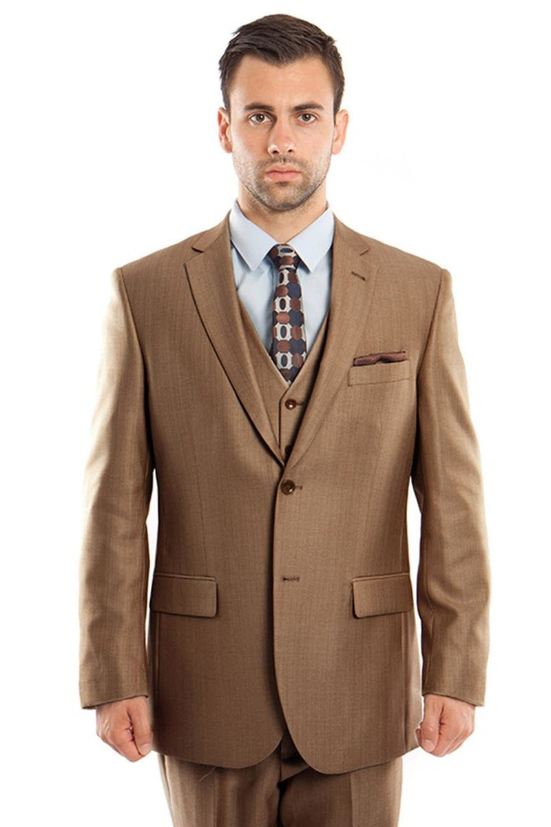 Men's Sharkskin Business Suit in Dark Camel Toast