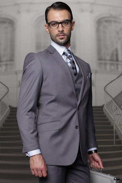 Men's Vested Wool Suit in Charcoal Grey