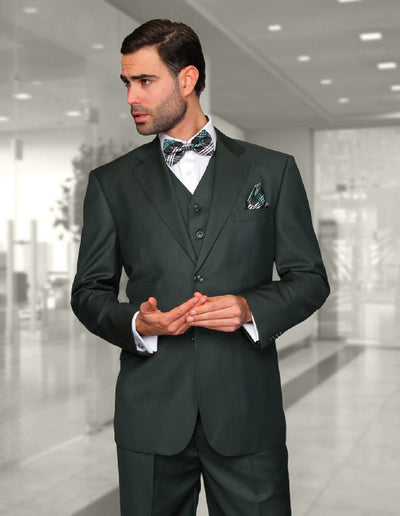 Mens Classic Fit Pleated Pant 2 Button Wool Suit in Hunter Green by Statement
