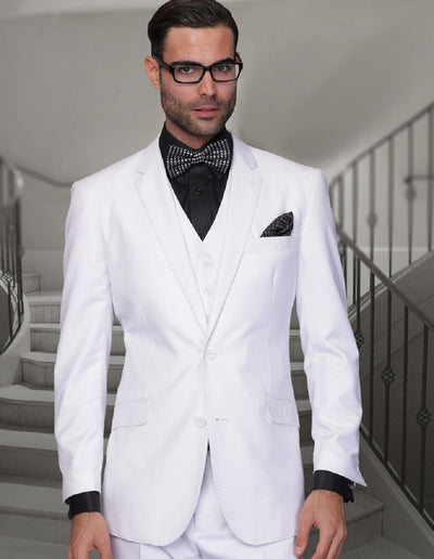 Mens Classic Fit Pleated Pant 2 Button Wool Suit in White by Statement