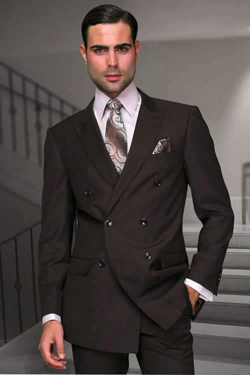 Men's Classic Double Breasted Wool Suit in Brown