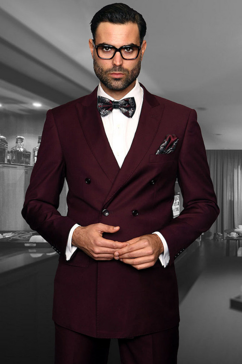 Men's Burgundy Double Breasted Wool Suit by Statement Suits