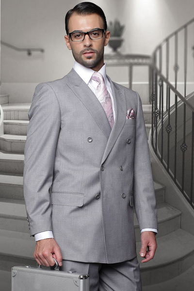 Men's Grey Double Breasted Wool Suit by Statement Suits